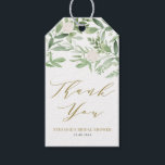 Greenery and White Flowers Gold Bridal Shower Gift Tags<br><div class="desc">Add a beautiful botanical accent to your gifts and favours with these customisable bridal shower gift tags. It features watercolour illustrations of white flowers and greenery. Personalise these greenery bridal shower tags by adding your own details. These greenery thank you gift tags are perfect for weddings, bridal showers, baby showers,...</div>