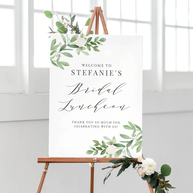 Greenery and White Flowers Grey Bridal Luncheon Poster (Creator Uploaded)