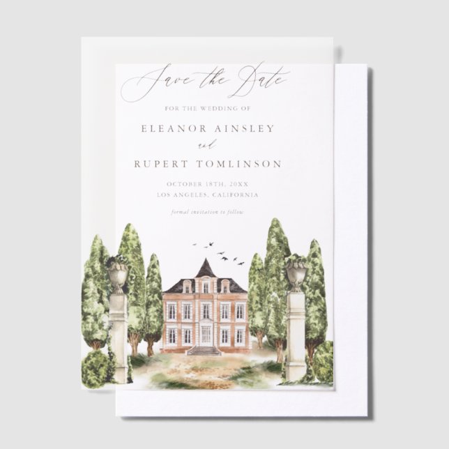 Greenery and White Flowers Grey Save the Date Vellum Invitations (Offset)