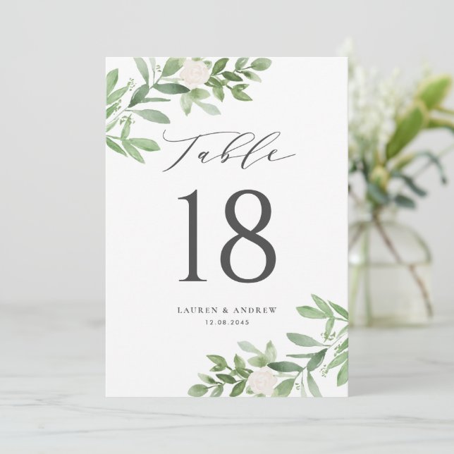 Greenery and White Flowers Grey Table Numbers (Standing Front)