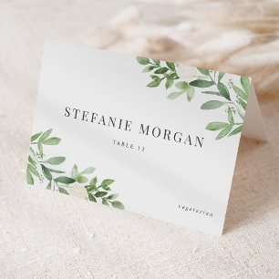 Greenery and White Flowers Wedding Place Card
