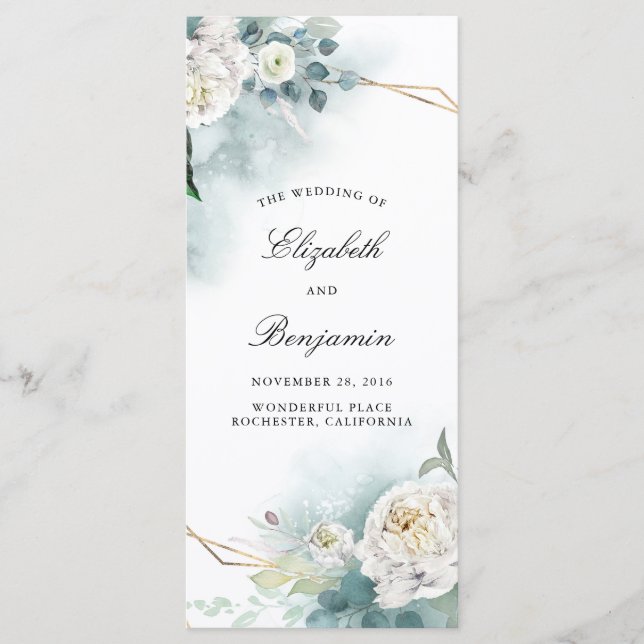 Greenery and White Flowers Wedding Programs (Front)