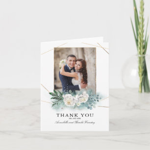 Greenery and White Flowers Wedding Thank You Photo