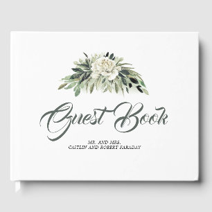 Greenery and White Peony Botanical Wedding Guest Book