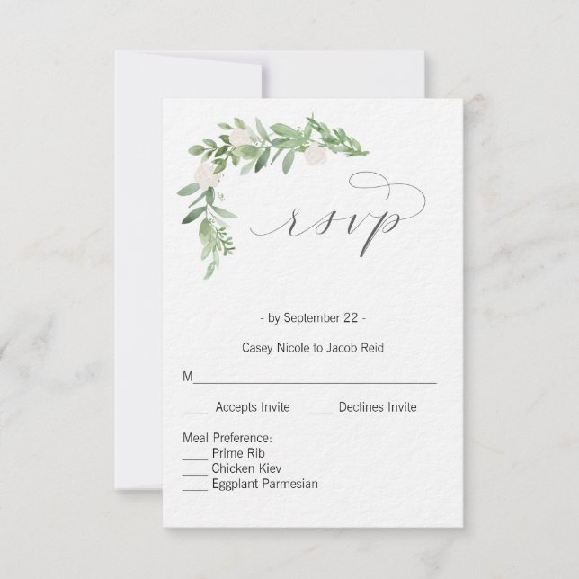 greenery and white RSVP Card (Front)