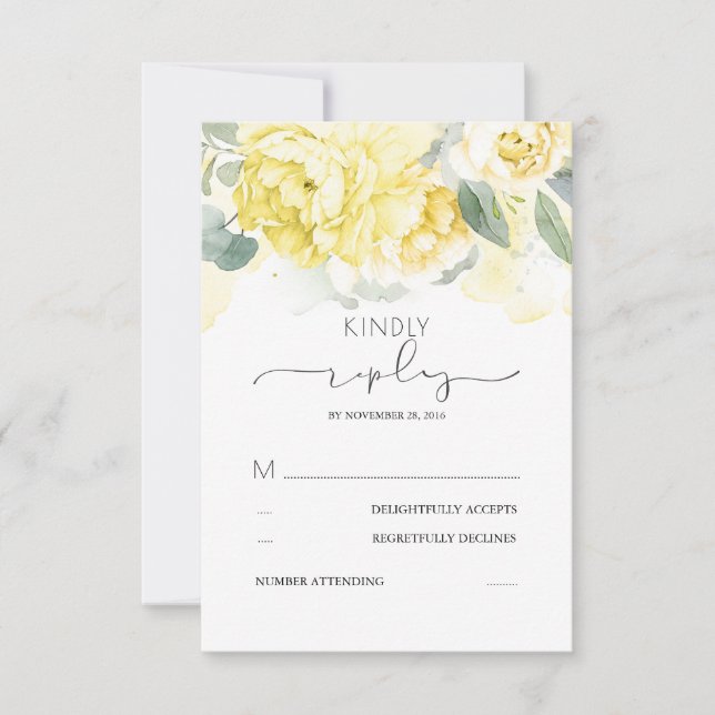 Greenery and Yellow Flowers Wedding RSVP (Front)