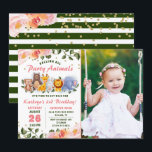 Greenery Animal Friends Pink Floral Birthday Photo Invitation<br><div class="desc">Greenery Animal Friends Pink Floral Birthday Photo Invitation</div>