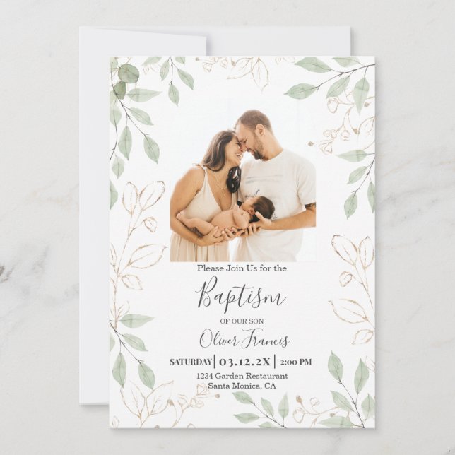 Greenery Arch Baptism Invitation (Front)
