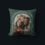 Greenery Arch Modern Script Photo Christmas Cushion<br><div class="desc">A festive Christmas throw pillow with hand painted watercolor garland and modern script name typography. Click the edit button to customise this design with your details.</div>