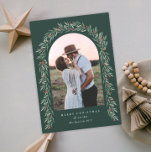 Greenery Arch Modern Script Photo Christmas Holiday Card<br><div class="desc">A festive photo Christmas holiday card with hand painted watercolor garland and modern script typography. The back has a place for a longer personal note. Click the edit button to customise this design with your details.</div>