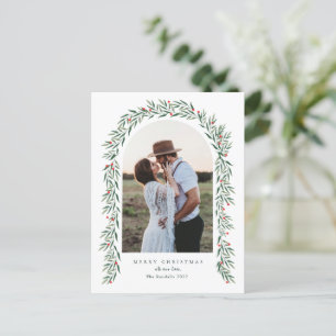 Greenery Arch Modern Script Photo Christmas Holiday Postcard