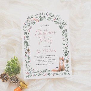 Greenery Arch Watercolor Woodland Christmas Party Invitation