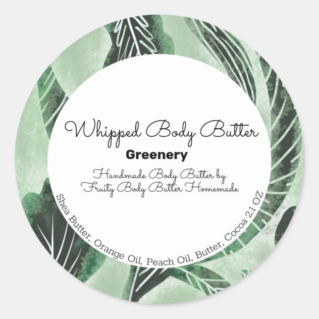 Greenery Art Body Spa or Bath Branding Packaging Classic Round Sticker (Front)
