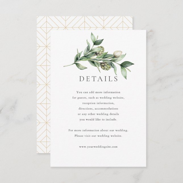 Greenery & Artichokes Wedding Details Card (Front/Back)