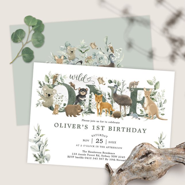 Greenery Australian Animals Wild One 1st Birthday Invitation (Creator Uploaded)