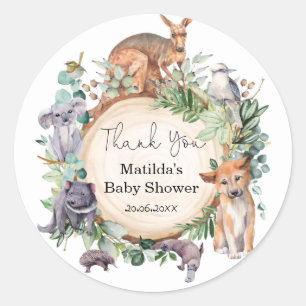 Greenery Australian Wild Animals Baby Shower Classic Round Sticker