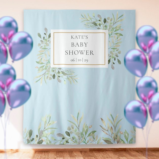 Greenery Baby Boy Blue Shower Photo Booth Backdrop Tapestry (Creator Uploaded)