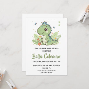 Greenery baby dinosaur baby shower invitations