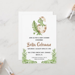 Greenery baby dinosaur baby shower invitations