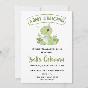 Greenery baby dinosaur baby shower invitations