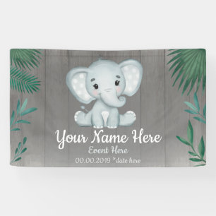 Greenery Baby Elephant Unisex Backdrop Banner