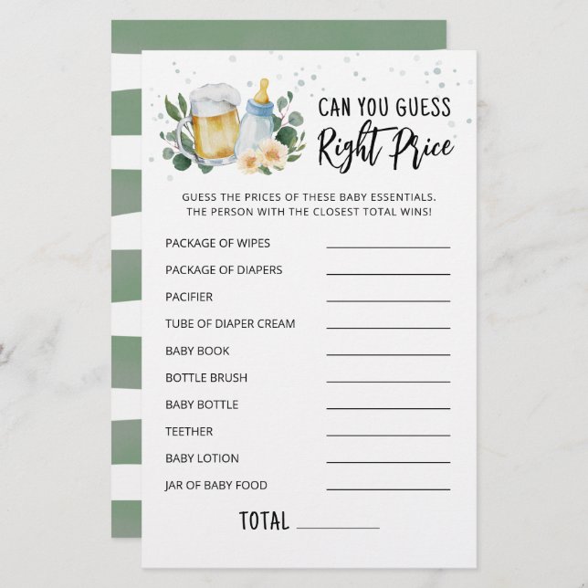 Greenery Baby Is Brewing Guess Right Price Game (Front/Back)
