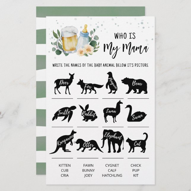 Greenery Baby Is Brewing Who is my mama Game (Front/Back)