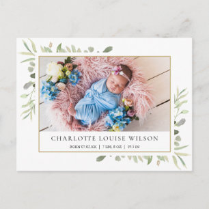 Greenery Baby Photo Birth Announcement Thank You Postcard