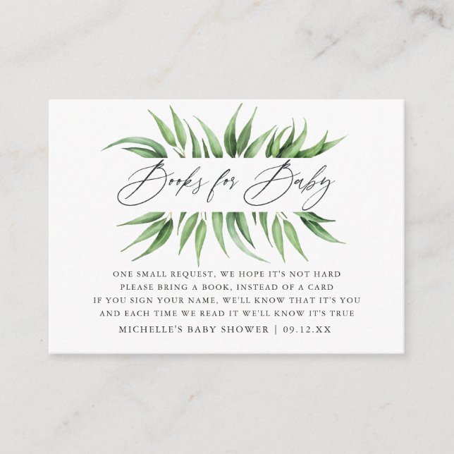 Greenery Baby Shower Book Request Enclosure Card (Front)