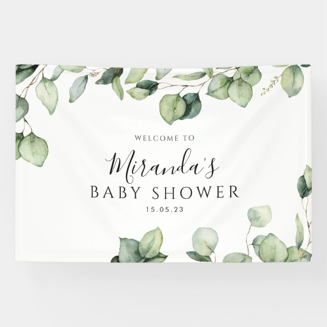 Greenery Baby Shower Botanical Backdrop Banner (Horizontal)