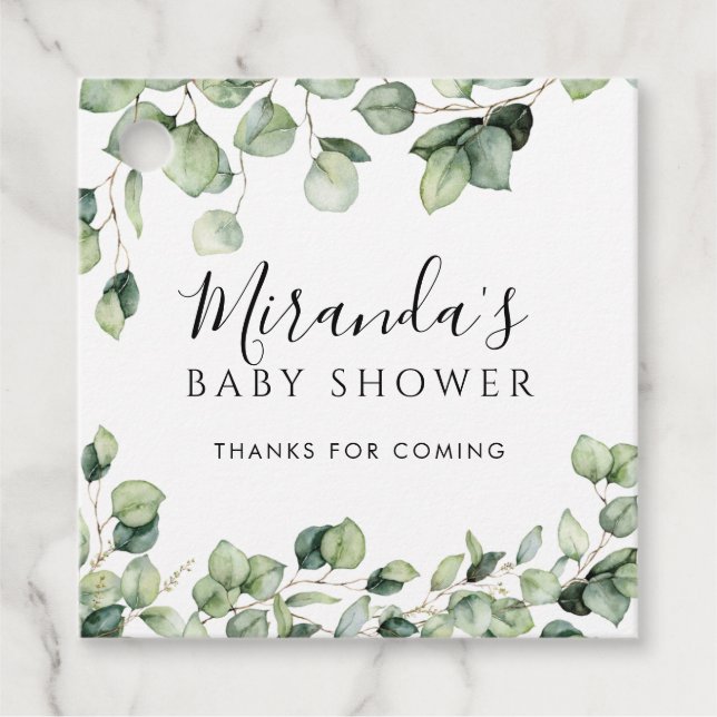 Greenery Baby Shower Eucalyptus Favour Gift Tag (Front)