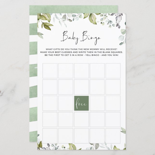 Greenery Baby Shower Game - Baby BINGO (Front/Back)