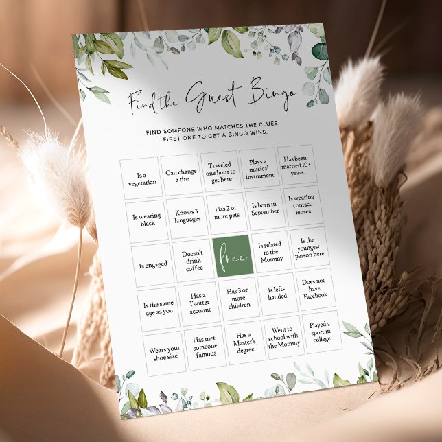 Greenery Baby Shower Game Find The Guest Bingo (Creator Uploaded)