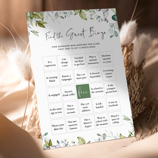 Greenery Baby Shower Game Find The Guest Bingo (Creator Uploaded)