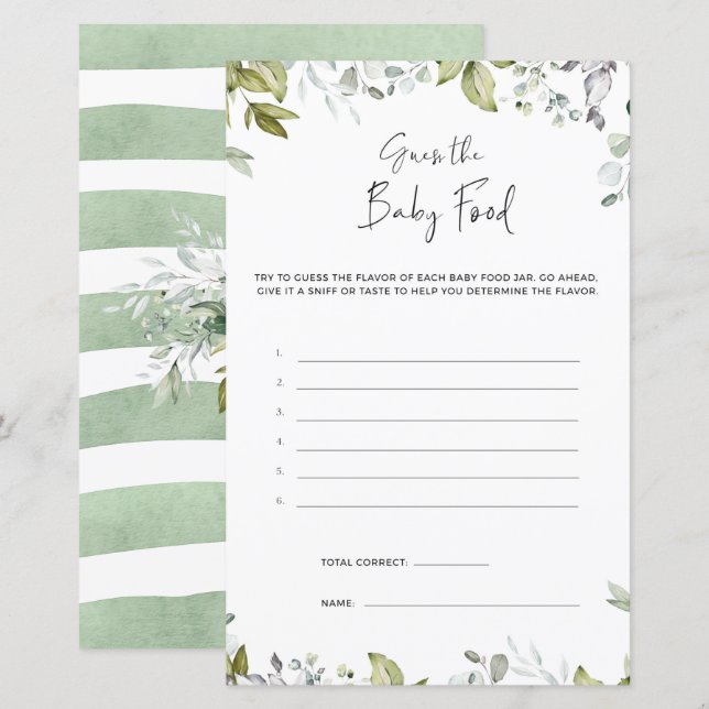 Greenery Baby Shower Game - Guess The Baby Food (Front/Back)