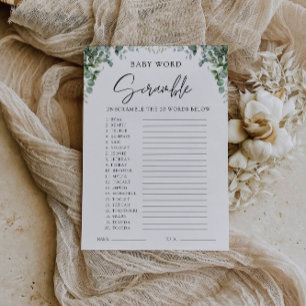 Greenery Baby shower game – Word scramble Invitation