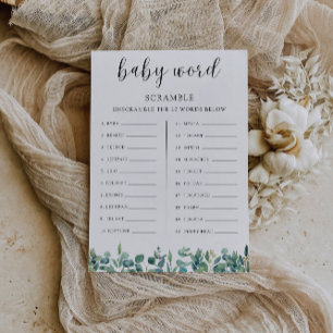 Greenery Baby shower game – Word scramble Invitation