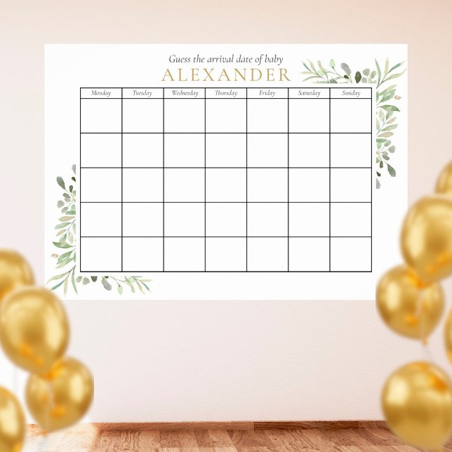 Greenery Baby Shower Guess The Due Date Poster (Creator Uploaded)