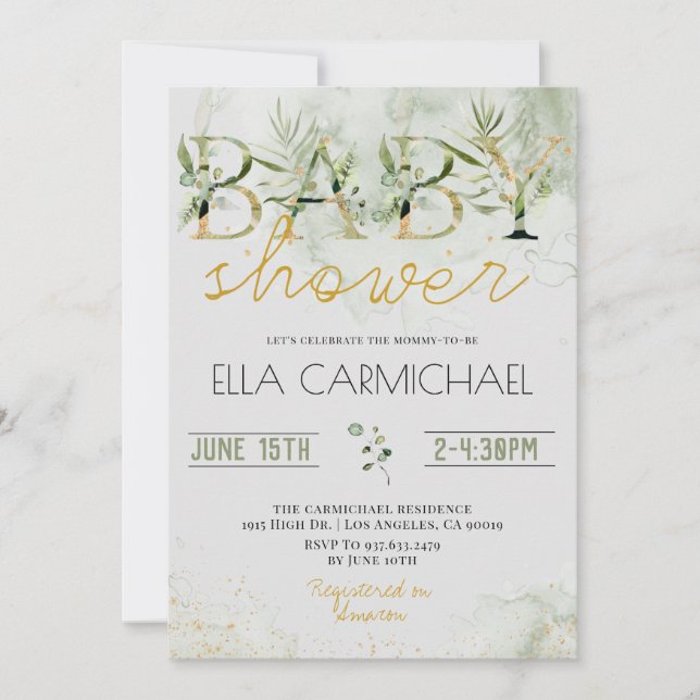 Greenery Baby Shower Invitation (Front)