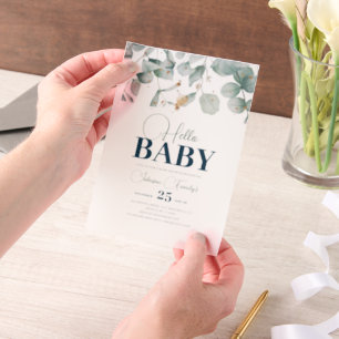 Greenery Baby Shower Invitation, Eucalyptus flower Vellum Invitations