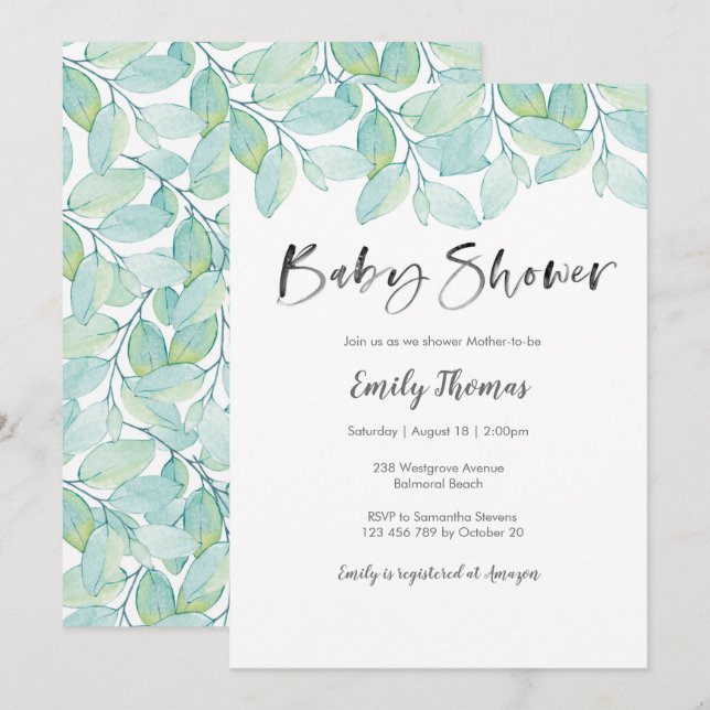 Greenery Baby Shower Invitation - gender neutral (Front/Back)