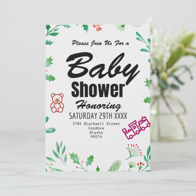 Greenery Baby Shower Invitation Personalised Card (Standing Front)