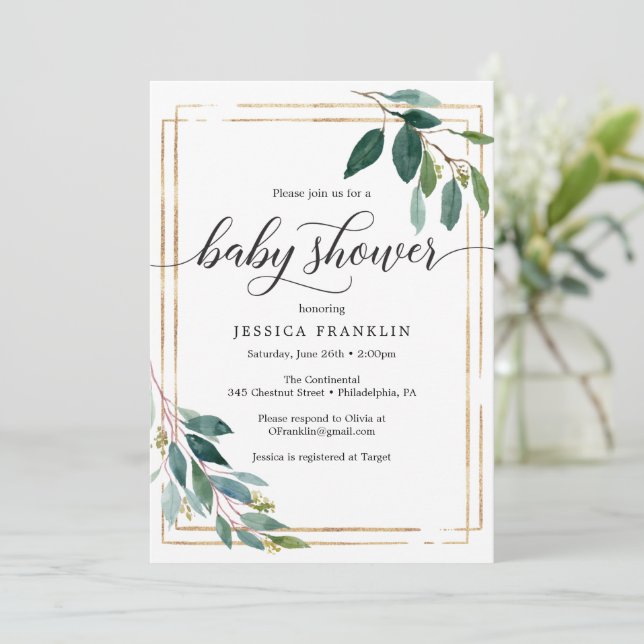 Greenery Baby Shower Invites Card (Standing Front)
