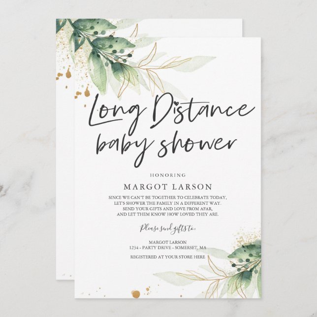 Greenery Baby Shower Long Distance Baby Shower Invitation (Front/Back)