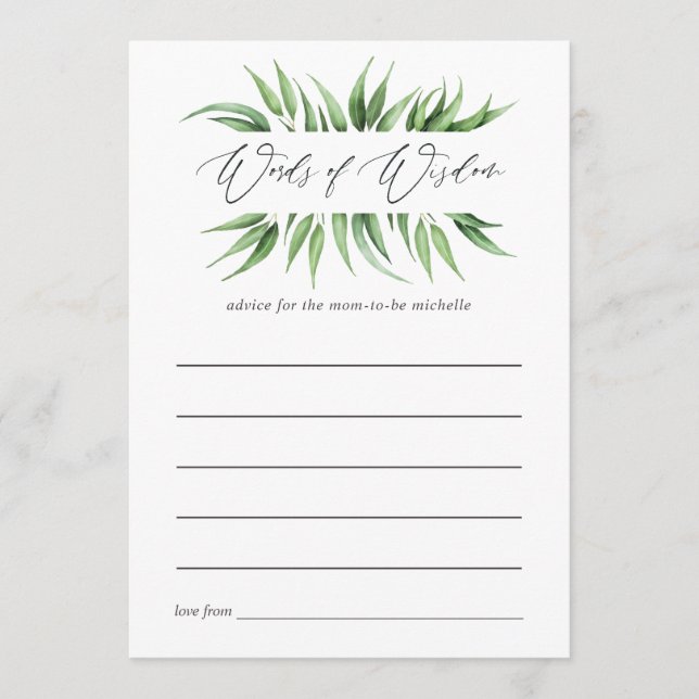 Greenery Baby Shower Mum Advice Card (Front)