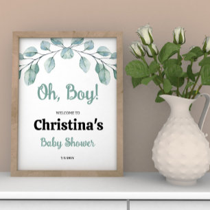 Greenery Baby Shower Oh boy Welcome Board Poster