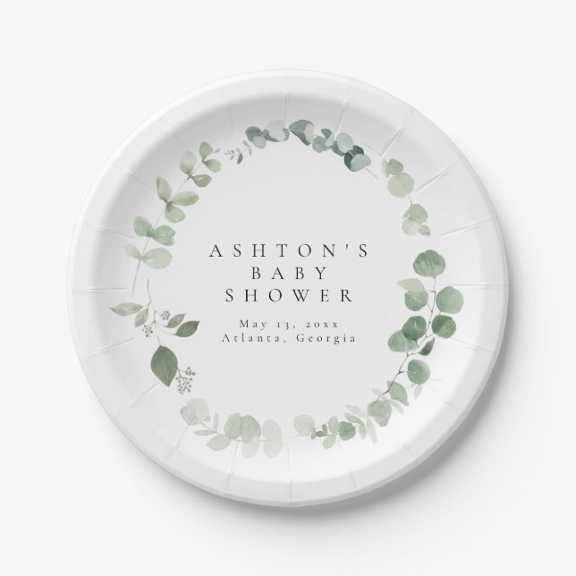 Greenery Baby Shower  Paper Plate (Front)