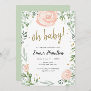 Greenery Baby Shower Roses Leaves Wedding Pink Invitation