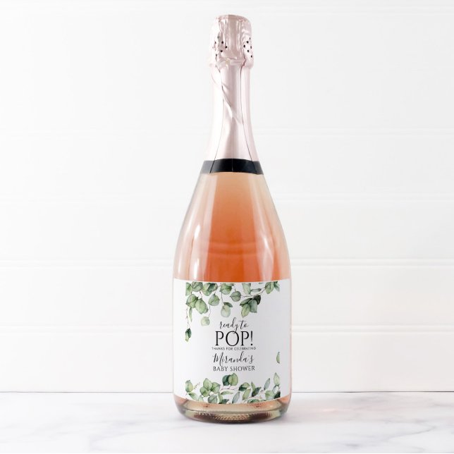 Greenery Baby Shower Sparkling Wine Bottle Label W (Creator Uploaded)