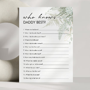 Greenery Baby Shower Who Knows Daddy Best Card